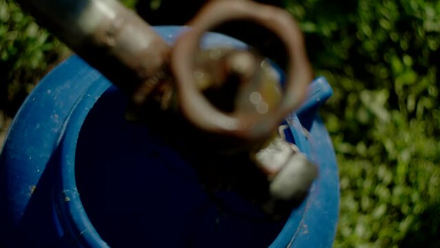 Manual gate valve on a pipe, close up detail