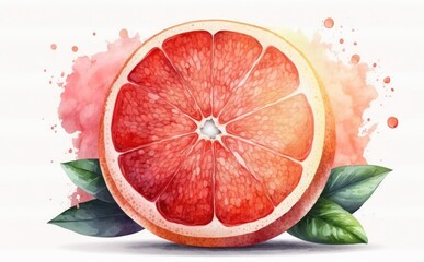 drawn grapefruit on white background watercolor citrus fruit organic food illustrations Generative AI