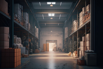 Fototapeta premium Boxes in stock. AI generative.