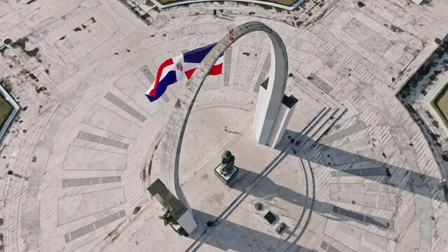 Top shot of Dominican National Flag Swaying with The Wind In Flag Square