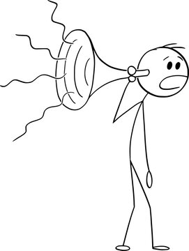 Person With Hearing Problem , Vector Cartoon Stick Figure Illustration