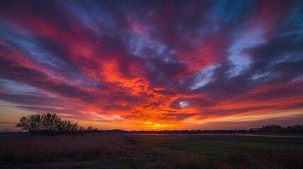 sunset over the field, generative AI