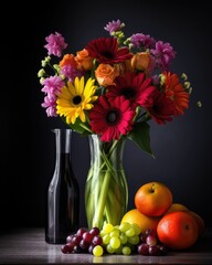 still life with flowers and fruits, generative AI