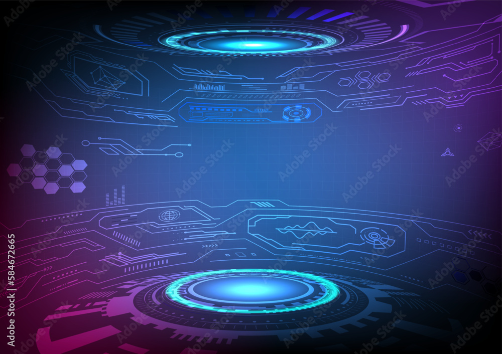 Poster abstract technology background curved screen perspective electronic circuit grid glowing tech circle