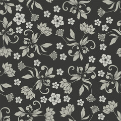 Damask and floral seamless pattern.  Vintage Vector Illustration