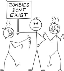 Zombies Don't Exist , Vector Cartoon Stick Figure Illustration - obrazy, fototapety, plakaty
