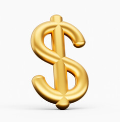 3d Golden Shiny United States Dollar Currency Icon Isolated On White Background, 3d illustration