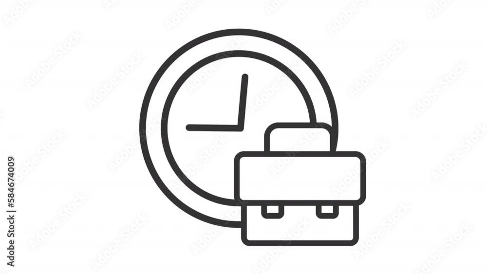 Poster animated work hours linear icon. office working time. schedule for employees. clock and case. seamle