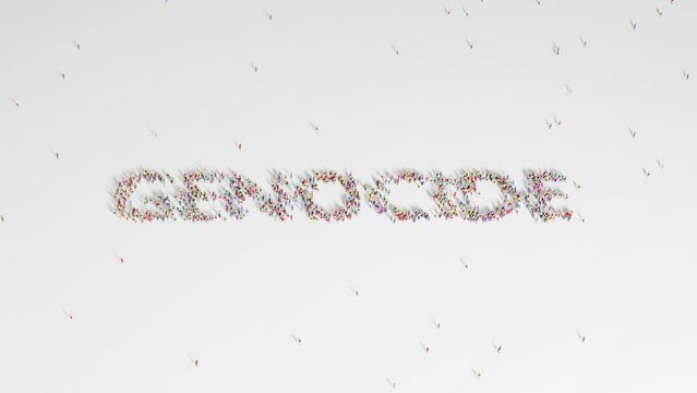 Group Of People Forming GENOCIDE Word Animation on a White Background.