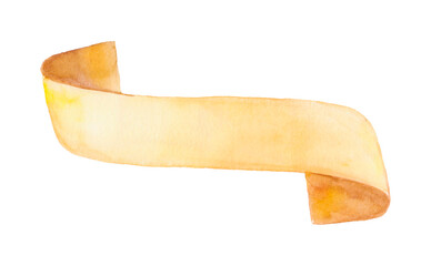 Watercolor gold ribbons. Old scroll paper, rolled banner. Gold abstract ribbons banners