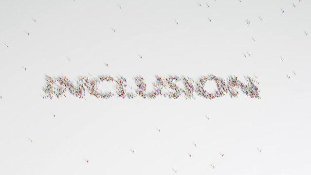 Group Of People Forming INCLUSION Word Animation on a White Background.