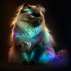 CAT himalayan cat fantastically shimmering, Hyperrealistic Illustration, Insane Graphics, Universe, Galaxy, Stars in the Background, 