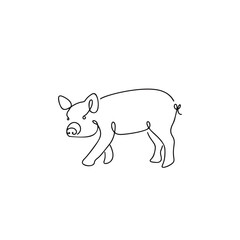 Pig illustration in line art style isolated on white