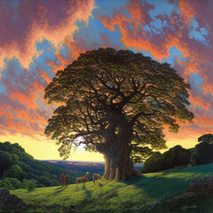 sunset in the forest