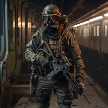 soldier with gas mask