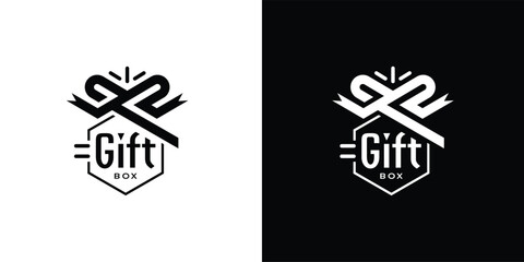 Abstract gift box vector logo design, gift box with stylish gift ribbon vector logo design