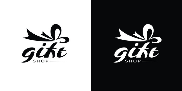 Gift shop initial handwriting vector logo design, gift shop logo design with ribbon vector design template 