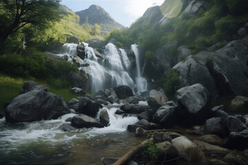 waterfall in the mountains generative ai