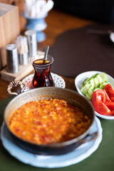 Traditional Turkish breakfast with Menemen