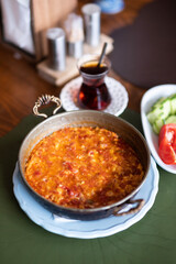 Traditional Turkish breakfast with Menemen