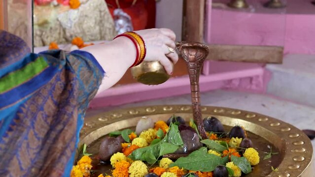 devotee prying of lord shiva at temple from flat angle