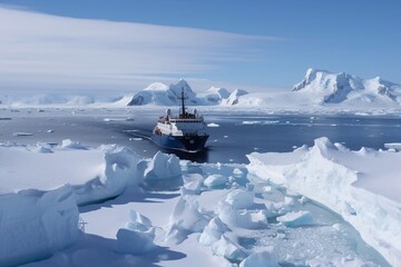 Icebreaker in Antarctica. AI Generated