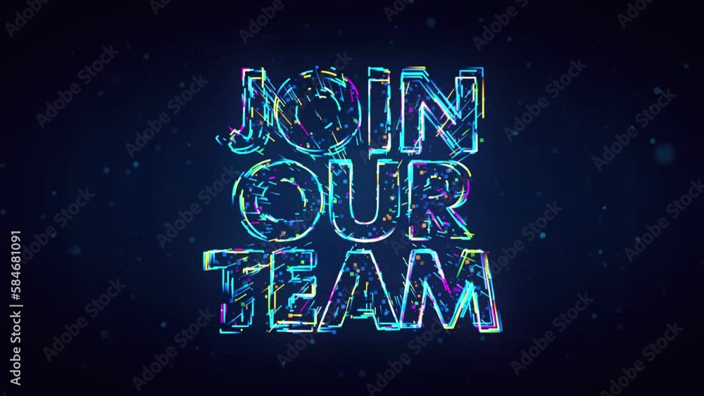 Poster blue sweet colorful shiny join our team 3d text lines effect with square dots particles motion revea