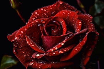 Red rose with dew drops close-up. AI Generated
