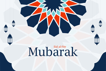 Flat Eid al-fitr Mubarak banner with lanterns