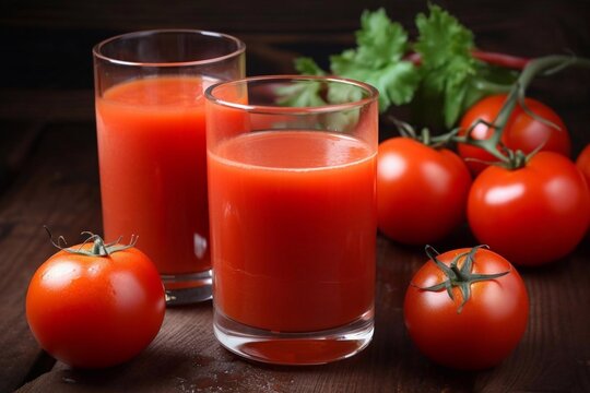 Tomato juice in a glass and tomatoes.Tomato juice in a glass and tomatoes. AI Generated