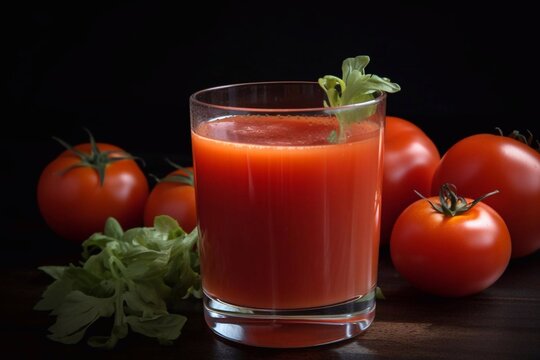 Tomato juice in a glass and tomatoes.Tomato juice in a glass and tomatoes. AI Generated