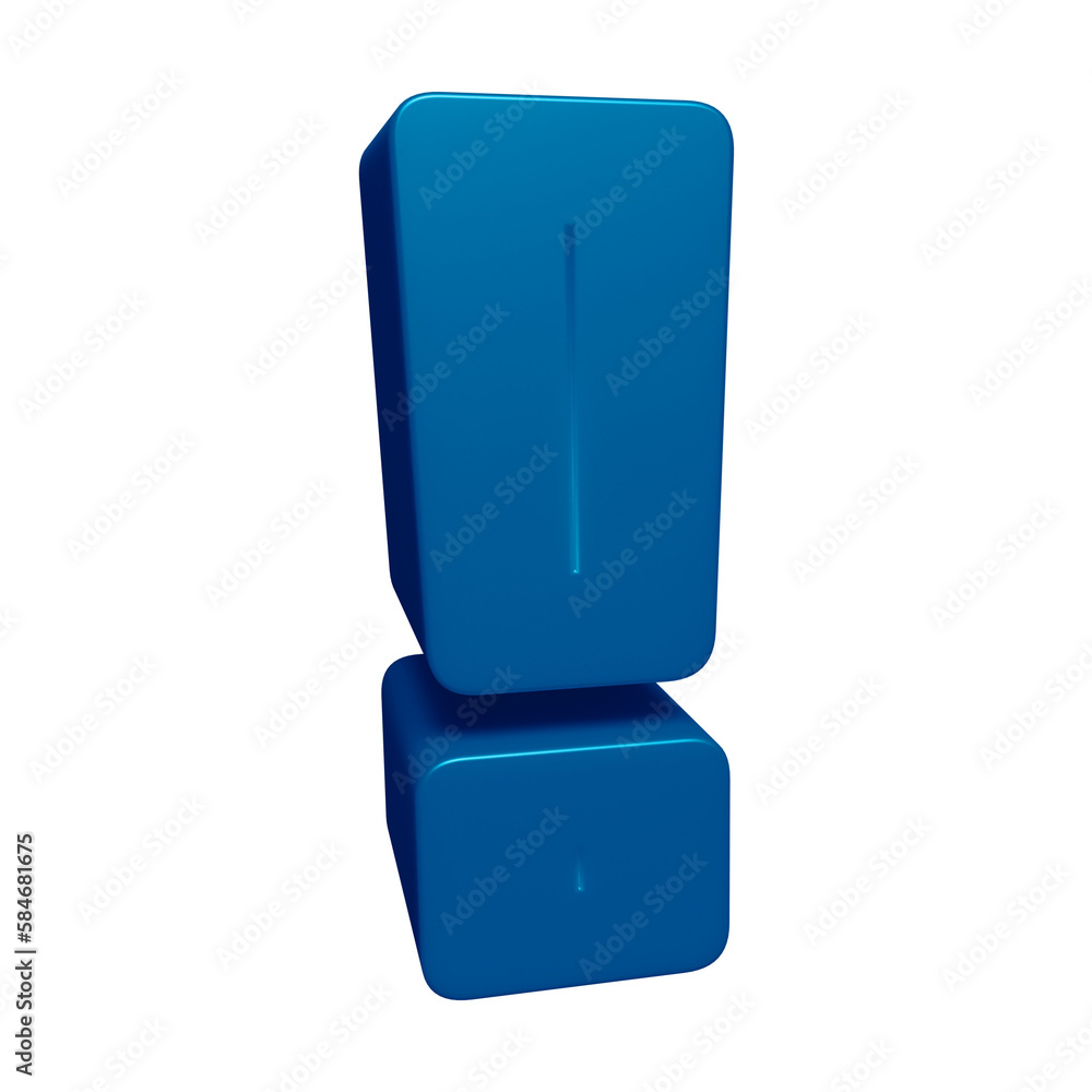 Poster blue exclamation mark symbol or icon design in 3d rendering