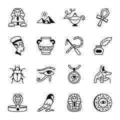 Set of 16 Sketchy Historical Egypt Icons 

