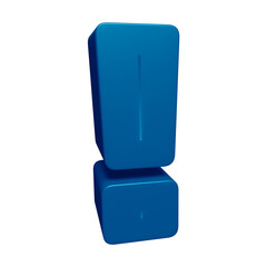 Blue exclamation mark symbol or icon design in 3d rendering 