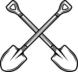 Vintage mining shovel. Can be used like emblem, logo, badge, label. mark, poster or print. Monochrome Graphic