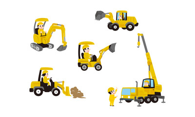 工事で使用する建機、重機車輛たちのかわいいイラスト02