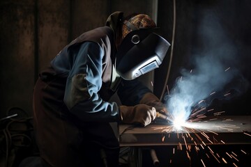 Obraz na płótnie Canvas The welder is working. Metal welding. AI Generated