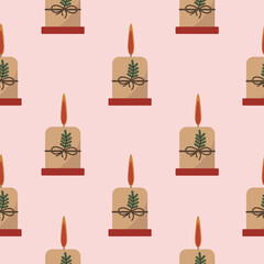 candle vector with twig seamless pattern