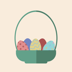 holiday vector basket with easter eggs isolated illustration