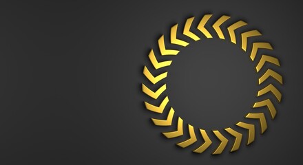 background of arrows forming a gold metallic circle, background for invitation, background for flyer, business card, black and elegant background (3d illustration)