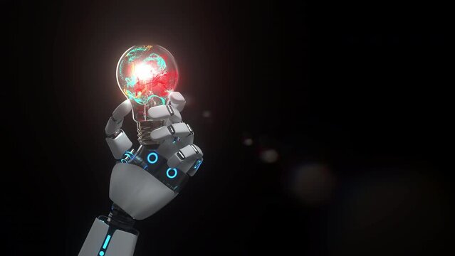 4k Video Humanoid Robot Hand Bulb, AI Creativity. ProRes 4444.
