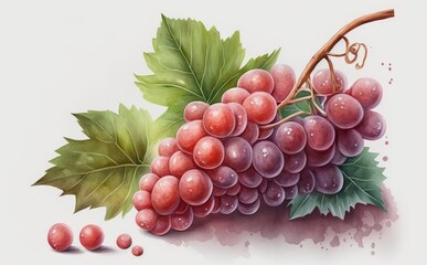 Fototapeta premium drawn red grape on white background watercolor fruit organic food illustrations Generative AI