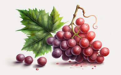 Fototapeta premium drawn red grape on white background watercolor fruit organic food illustrations Generative AI