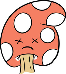 Cute Cartoon Toadstool Mushroom Cartoon Character Emoji Style Vector Illustration