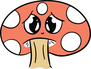 Naklejka premium Cute Cartoon Toadstool Mushroom Cartoon Character Emoji Style Vector Illustration