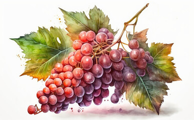 Obraz premium drawn red grape on white background watercolor fruit organic food illustrations Generative AI