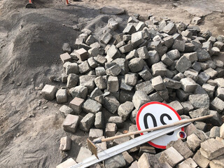 Laying paving stones, road works to repair the pavement