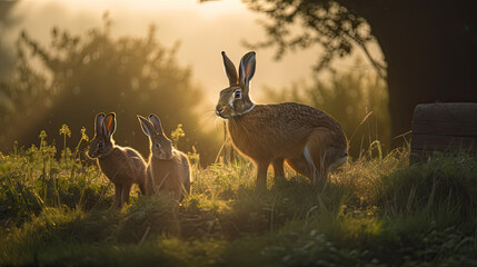 hare family. Generative AI image.