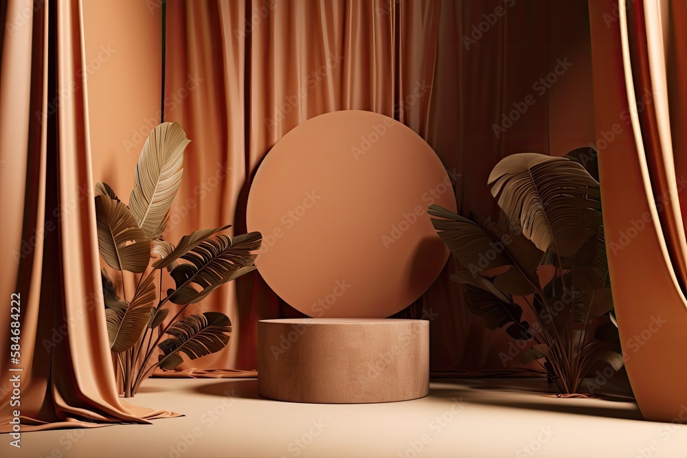 Poster display of products background of a podium with shadowed foliage from the outdoors. generative ai