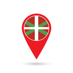 Map pointer with Basque Country flag, autonomous community of Spain. Vector illustration. - obrazy, fototapety, plakaty
